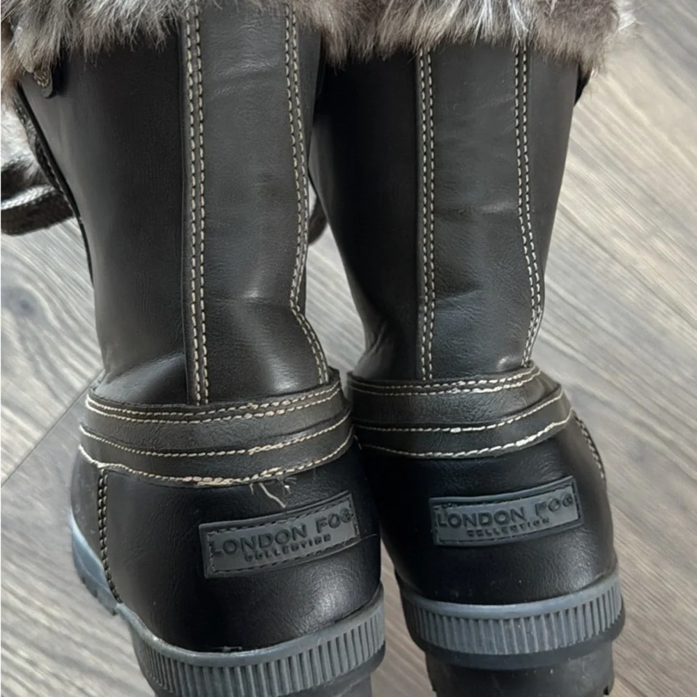 London Fog Women's Black and Gray Fur-Lined Boots